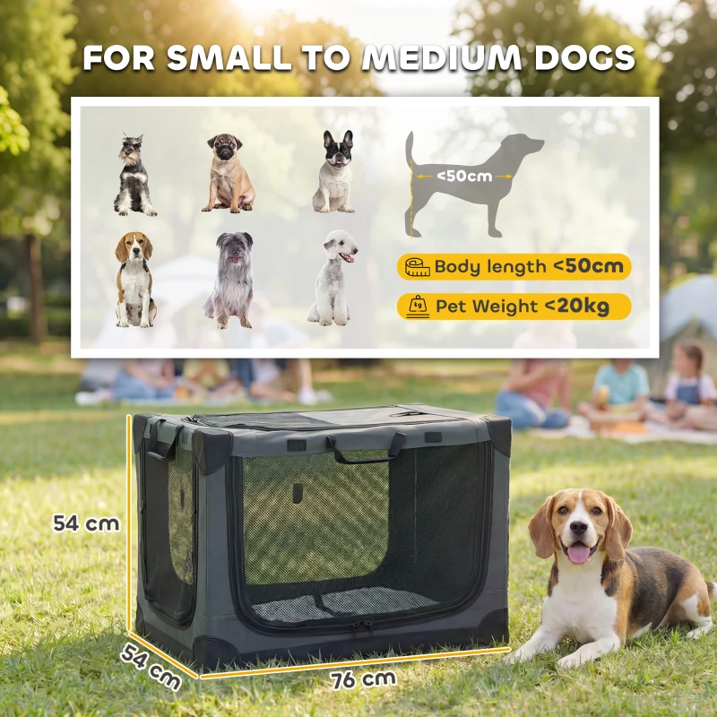 PawHut Transportadora Macia para Cães e Gatos Dobrável com Almofada Capa Lavável Portas em Oxford Respirável 600D 76x54x54 cm Verde