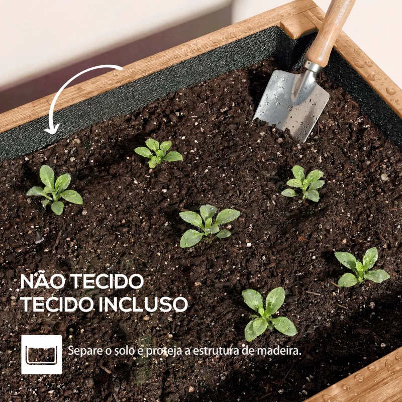 Outsunny Canteiro de Madeira de 4 Níveis Canteiro Elevado Exterior com Orifícios de Drenagem Tecido Não Tecido Castanho