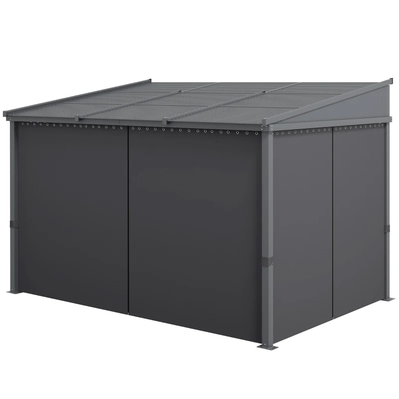 Outsunny Pavilion de grădină, pergolă, cu acoperiș glisant, draperii, cadru din aluminiu, gri închis, 3,65 x 2,55 x 2,05 m