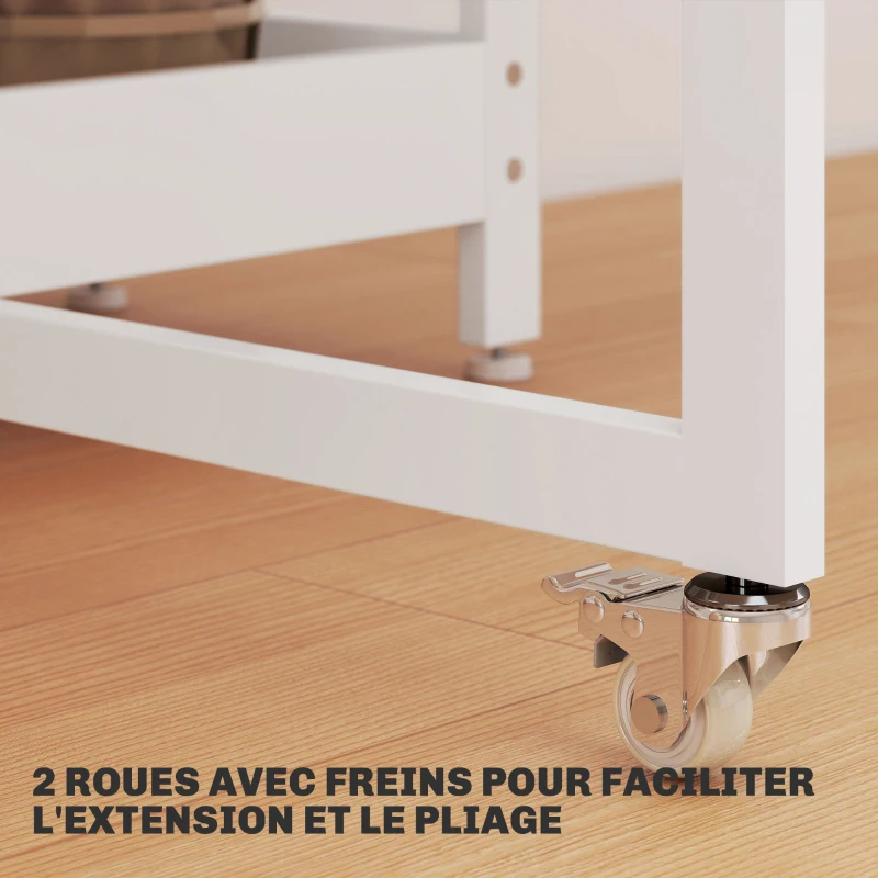 HOMCOM Table à manger pliante sur roulettes 4 personnes avec compartiments ouverts, pour petits espaces, salle à manger, blanc