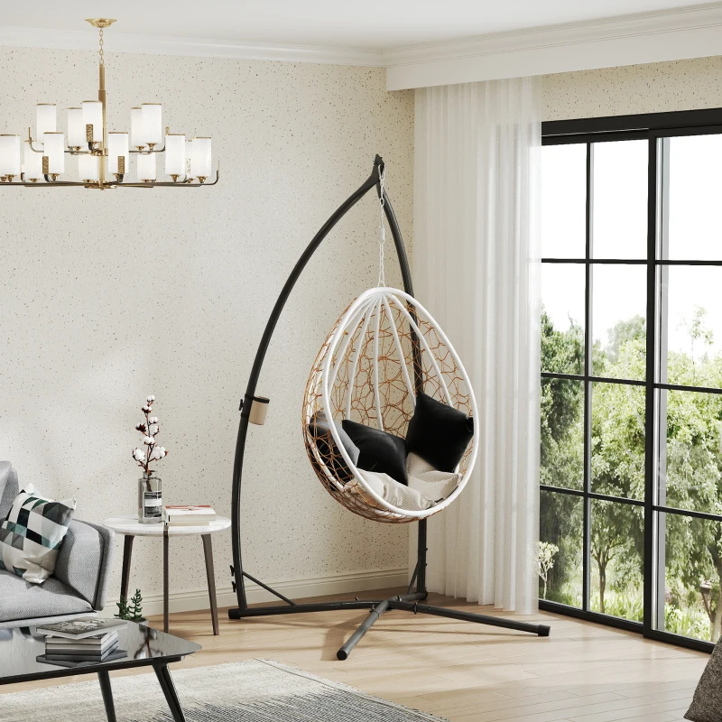 Outsunny Suporte para Cadeira Suspensa com Estrutura de Aço e Suporte para Copos Suporte para Cadeira de Baloiço 105x105x215 cm Preto