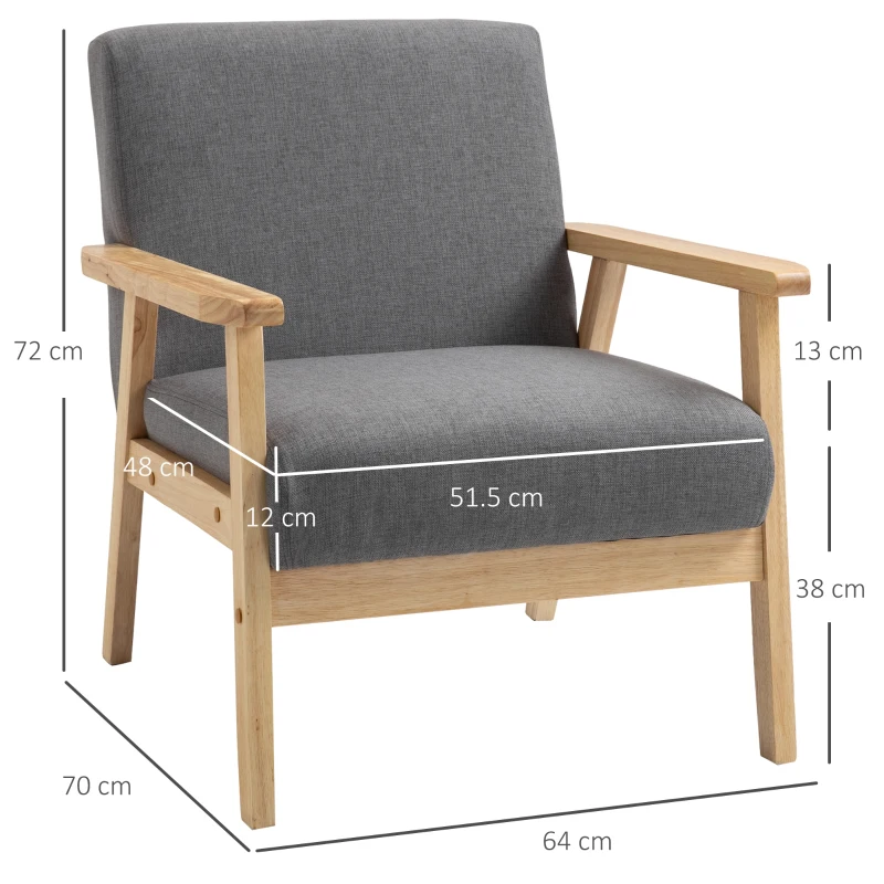HOMCOM Minimalistic Wooden Frame Accent Chair, with Padded Seat