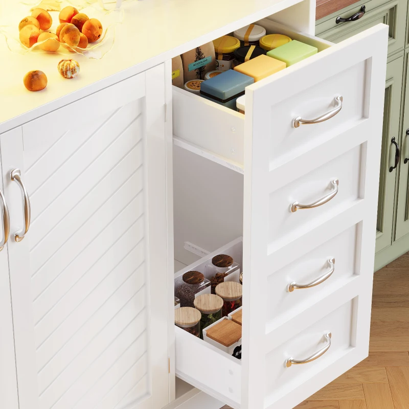 Trendy Sideboard with App-Controlled LED, Snack Rack and Drink Holders, Spacious Buffet with Anti-Tip Fixings, 120L x 40W x 188H cm, White