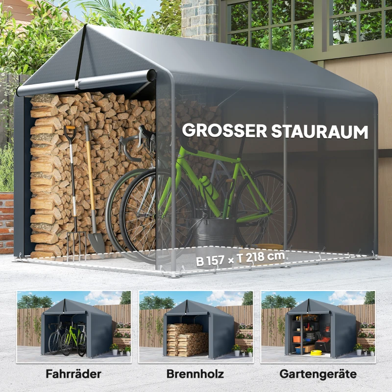 Outsunny Garagetent 2,2 x 1,6 m Waterdicht Bergingstent met Oprolbare Deur Zadeldak Stalen Frame, UV-bestendig Donkergrijs