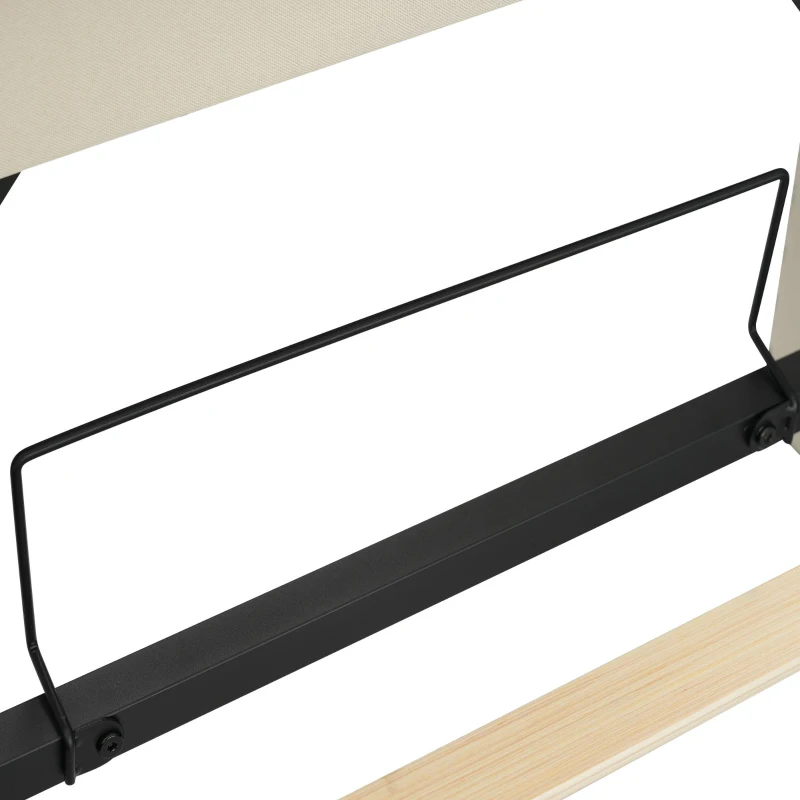 Upholstered Storage Bed with Integrated LED Lighting and USB Ports, Hydraulic Bed with Metal Slatted Frame, 225L x 156W x 111H cm, Beige