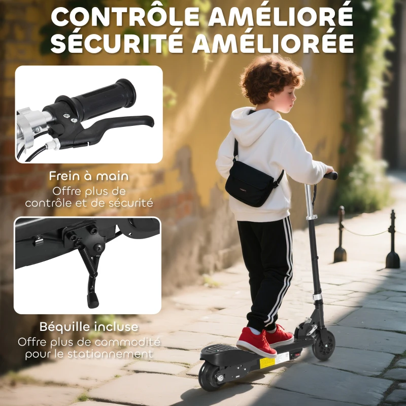 HOMCOM Trottinette électrique pliante pour enfant de +7ans, 120W Vitesse max 12km/h, 74x36x82,5-92,5 cm Noir(m-7)