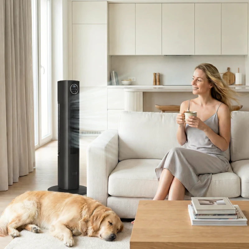 HOMCOM Ventilatore a colonna silenzioso 28 dB con 12 velocità e timer 12 h, Nero