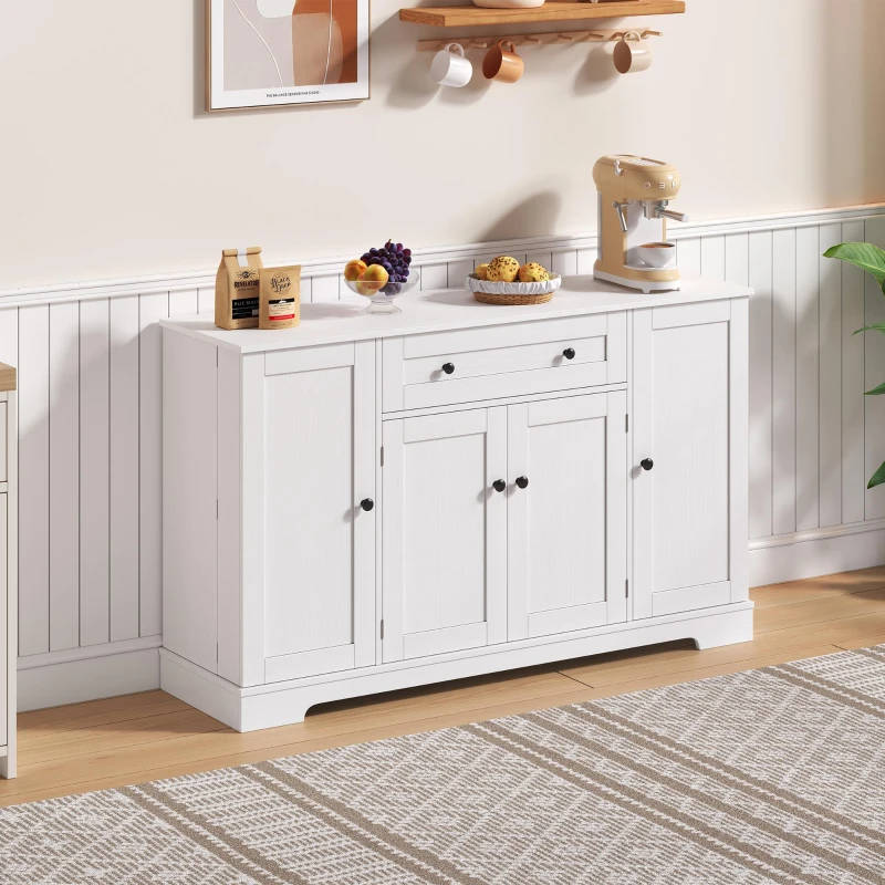 Multifunctional Kitchen Sideboard with Double-Door Compartment, Spacious Cabinet with Adjustable Shelves, 138L x 40W x 85H cm, White