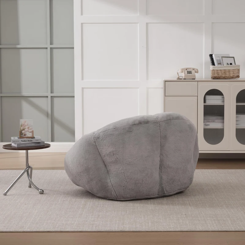 Shell-Shaped Sofa with High-Rebound Foam and Ergonomic Lumbar Support, Giant Sofa with Faux Fur, 100L x 90W x 57H cm, Light Gray