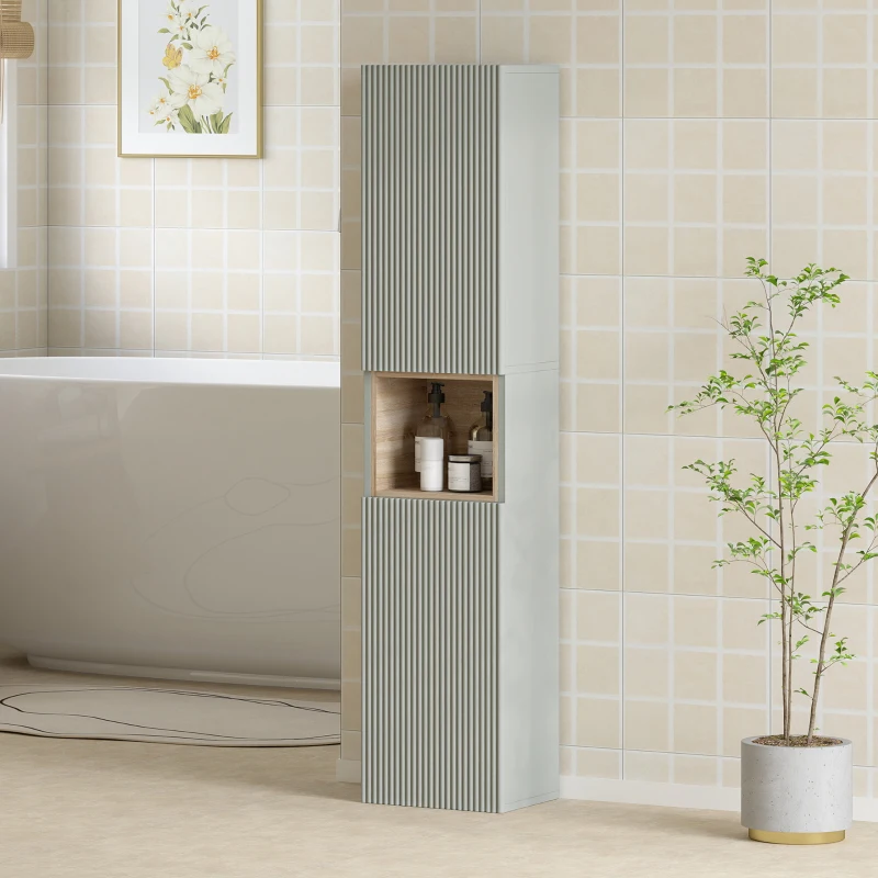 HOMCOM Badezimmerschrank-Säule, Aufbewahrungsmöbel, 2 Türen, offenes Fach und verstellbare Regalböden, 30x24x140cm, grün