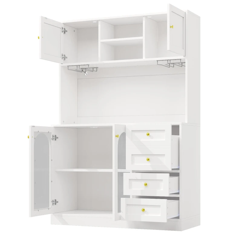 Modern Sideboard with App-Controlled LED, Snack Rack and Drink Holders, Spacious Buffet with Anti-Tip Fixings, 120L x 40W x 188H cm, White