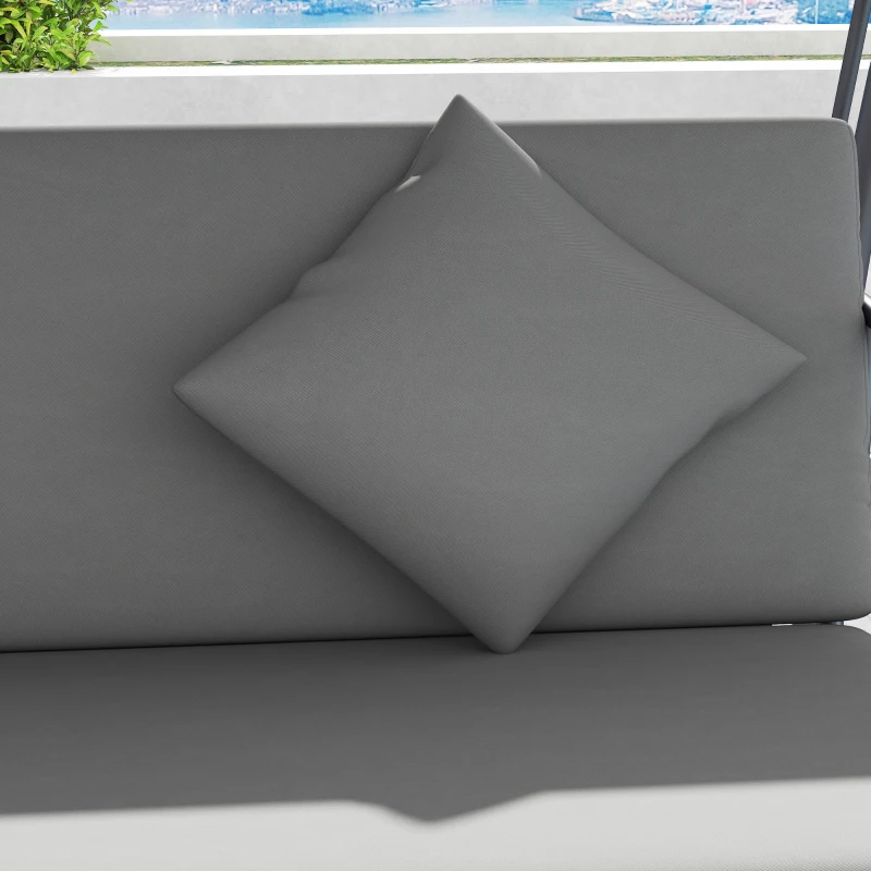 Outsunny Balansoar de grădină convertibil 3 locuri Înclinare Acoperiș reglabil Saltea 200 x 125 x 170 cm metal Polyester Gri deschis