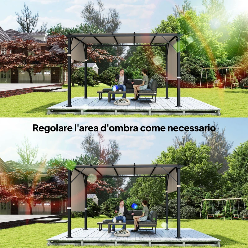 Outsunny Copertura per Gazebo Pergola 3x3 m in Poliestere con Tasche e Cinghie, 488x122 cm, Cachi