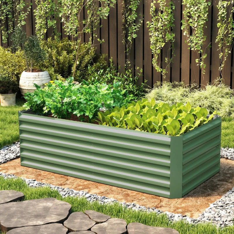 Outsunny Pat de grădină ridicat din oțel galvanizat, cu fund deschis, 180 x 90 x 57,5 cm, verde deschis