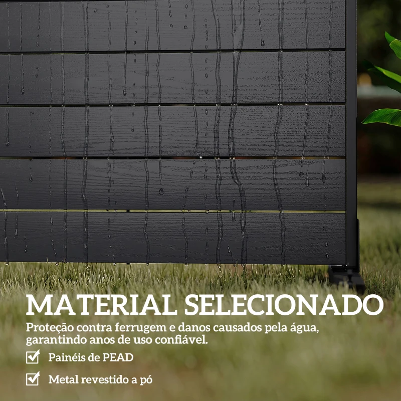 Outsunny Biombo de 6 Painéis em HDPE 120x174 cm Separador de Ambientes com Suporte Aspeto de Veios de Madeira Preto