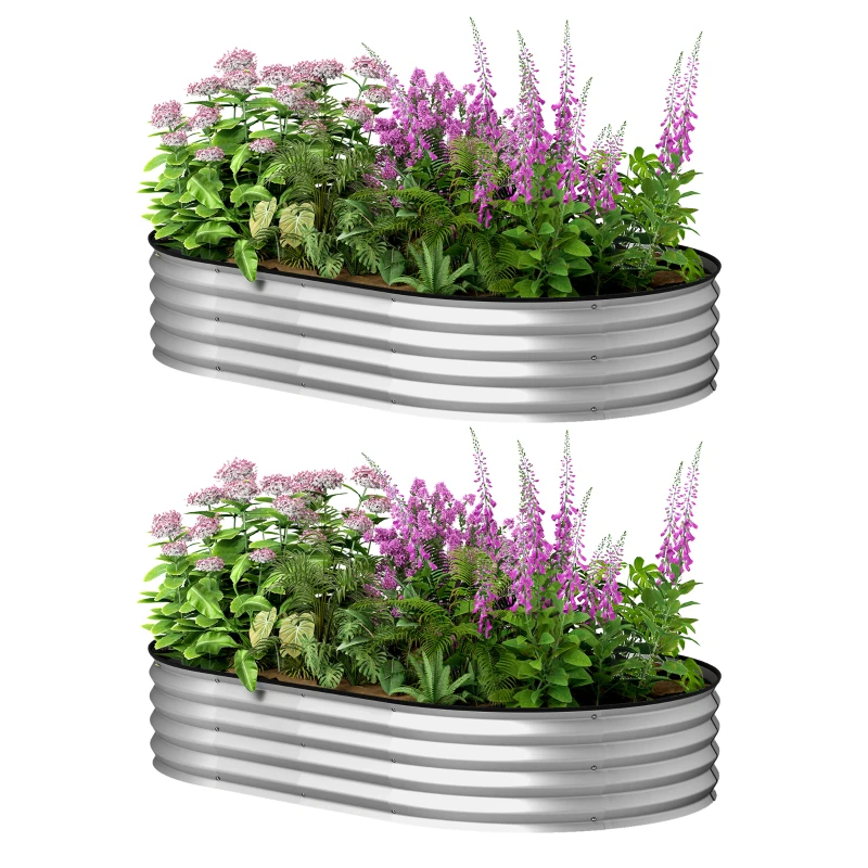 Outsunny Set de 2 jardiniere înălțate din oțel galvanizat kit paturi de grădină margine cauciuc 152 x 91 x 30 cm argintiu
