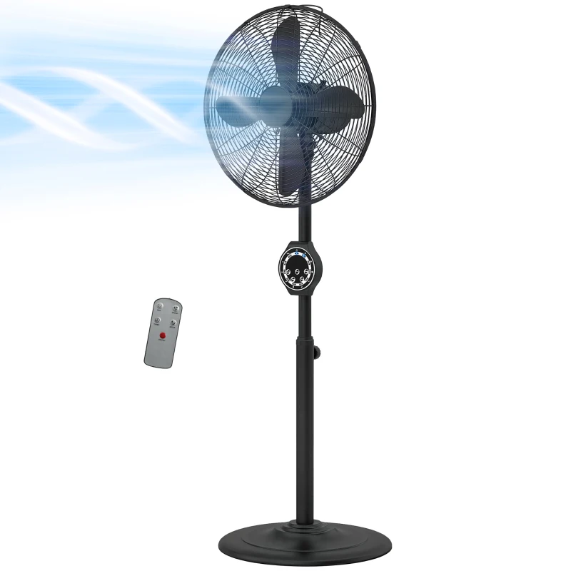 HOMCOM 41 cm Metal Pedestal Fan with Oscillating, Adjustable Height Black
