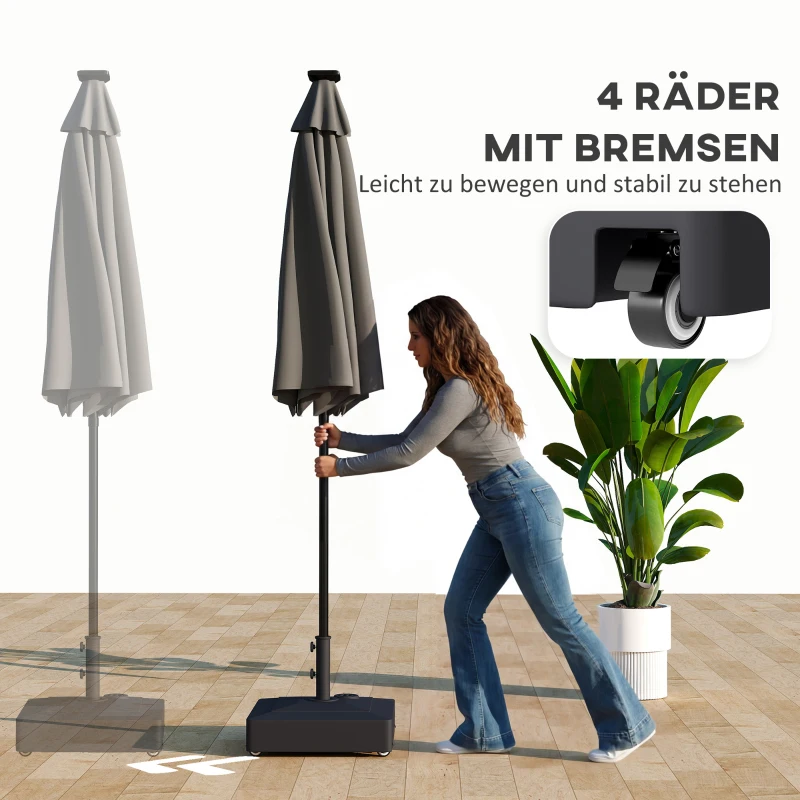 Outsunny Parasolvoet met wielen, vulbaar met 61 kg zand of 40 kg water, geschikt voor parasolstangen met Ø35, 38, 48 mm, zwart