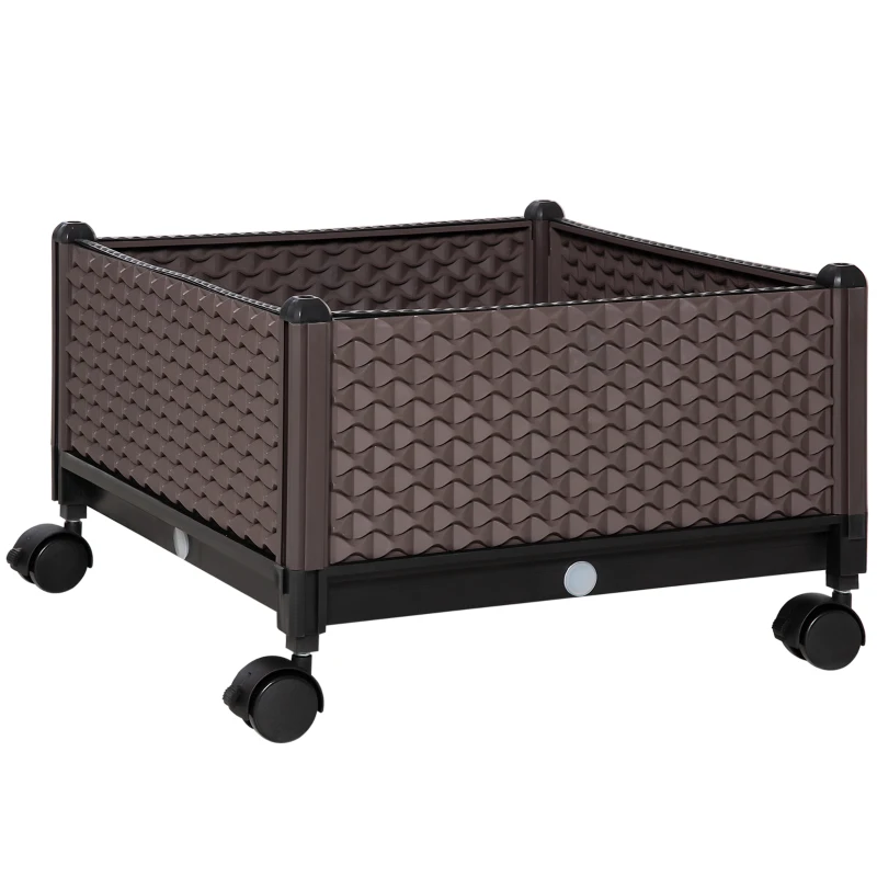 Outsunny Jardinieră din plastic cu roți și orificii de drenaj pentru cultivarea plantelor în exterior 50x50x33 cm Marrón