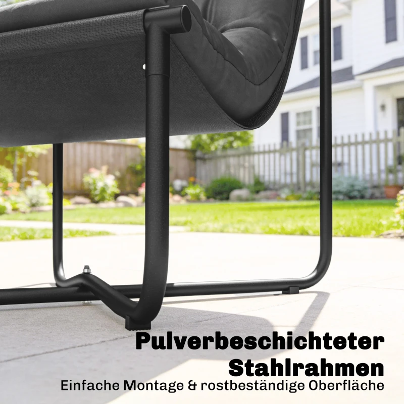 Outsunny Lounge stoel Outdoor ergonomische tuinstoel met huidvriendelijk kussen Brede zit Stalen frame Donkergrijs