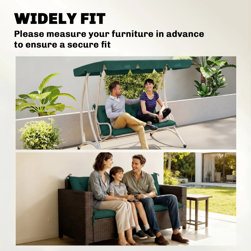 Outsunny 3 Seater Bench Cushion, Garden Chair Cushion with Back and Ties for Indoor and Outdoor Use, 98 x 150 cm, Green