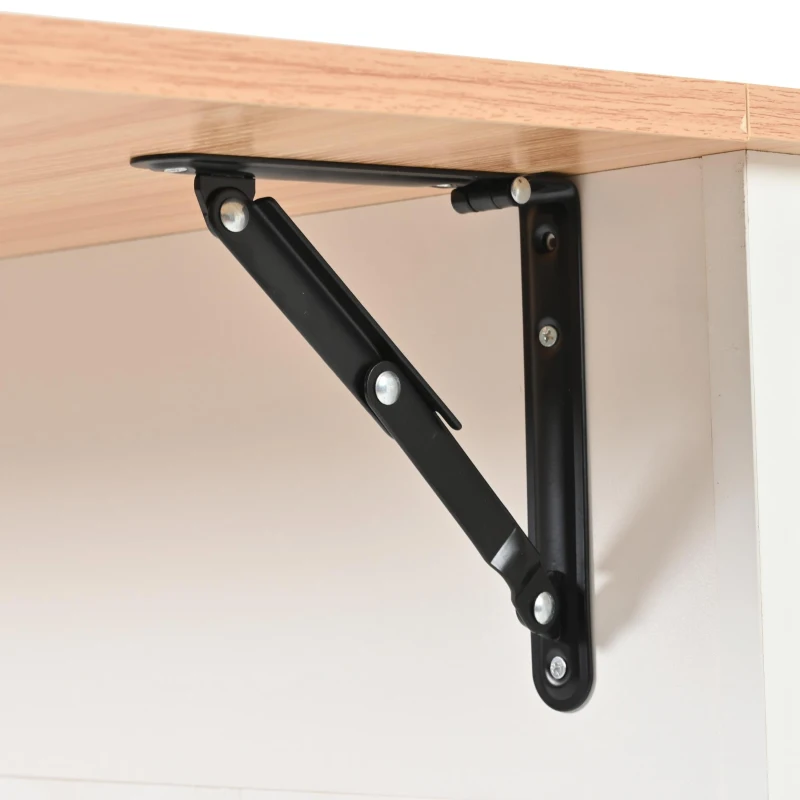 Stylish Kitchen Trolley with Foldable Wood-Grain Countertop, Versatile Buffet with Interchangeable Wheels, 139L x 46W x 91H cm, White