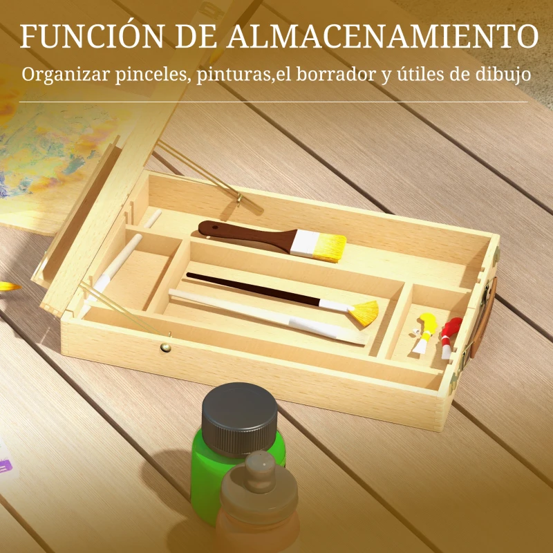 Vinsetto Caballete de Mesa de Madera Caja de Caballete Plegable con Compartimentos y Altura Ajustable 27x41,5x74,5 cm Natural
