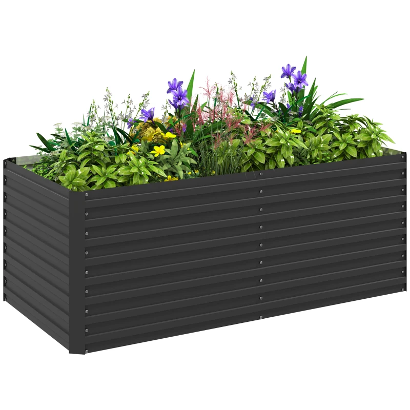 Outsunny Jardinieră ridicată galvanizată dreptunghiulară pentru exterior - fund deschis - 160 x 80 x 60 cm, gri