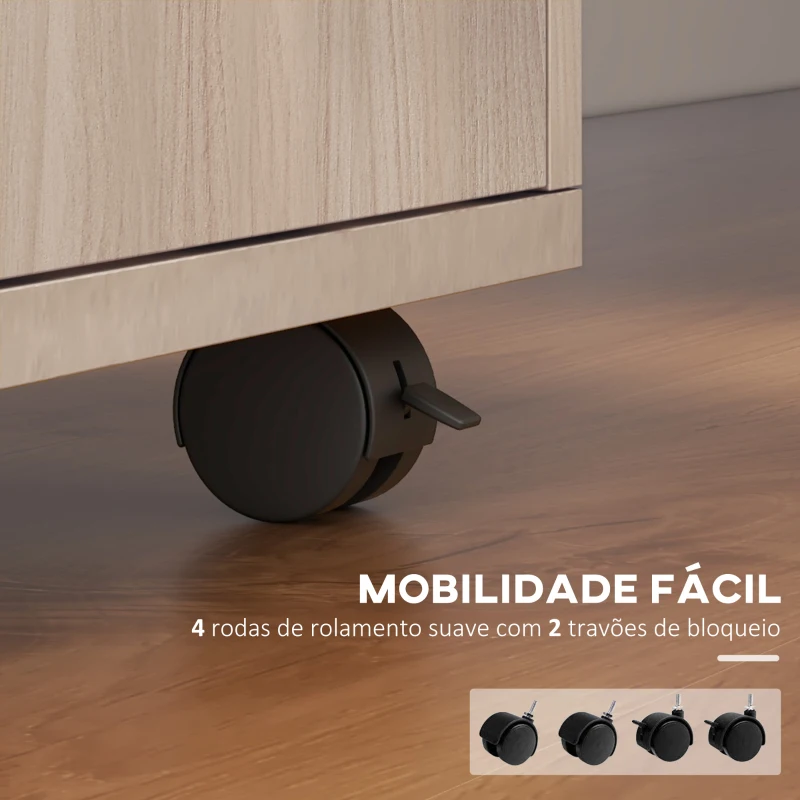 HOMCOM Bloco de Gavetas com Rodas Gaveta Compartimento Porta Arquivador Móvel para Escritório 40x35x60 cm Carvalho