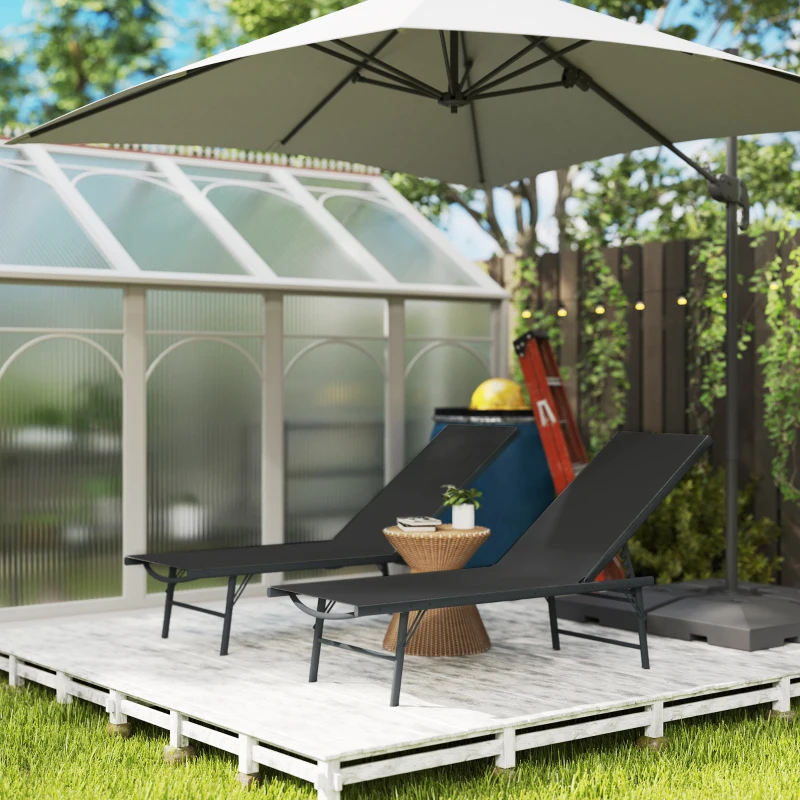 Outsunny Lot de 2 bain de soleil chaise longue pliante textilène transat jardin extérieur inclinable 54 x 164 x 84 cm noir