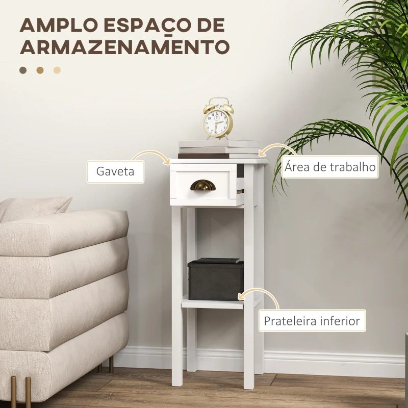 HOMCOM Conjunto de 2 Mesas Auxiliares Mesas de Cabeceira com Gaveta e Prateleira de Armazenamento para Quarto 30x30x75 cm Branco