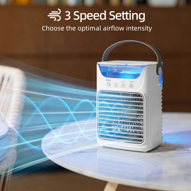 HOMCOM Desk Fan with Adjustable Head, 3-Speed Small Fan with 700ml Water Tank White