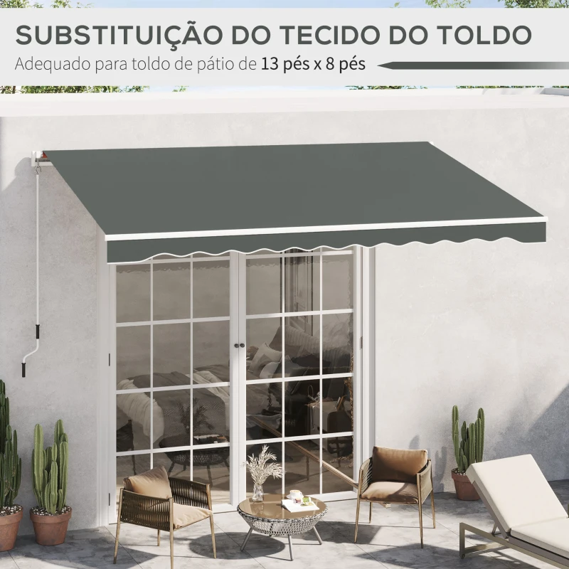 Outsunny Teto de Substituição para Toldo 382x240 cm Lona para Toldo com Dobras Proteção UV Impermeável para Pátio Cinzento