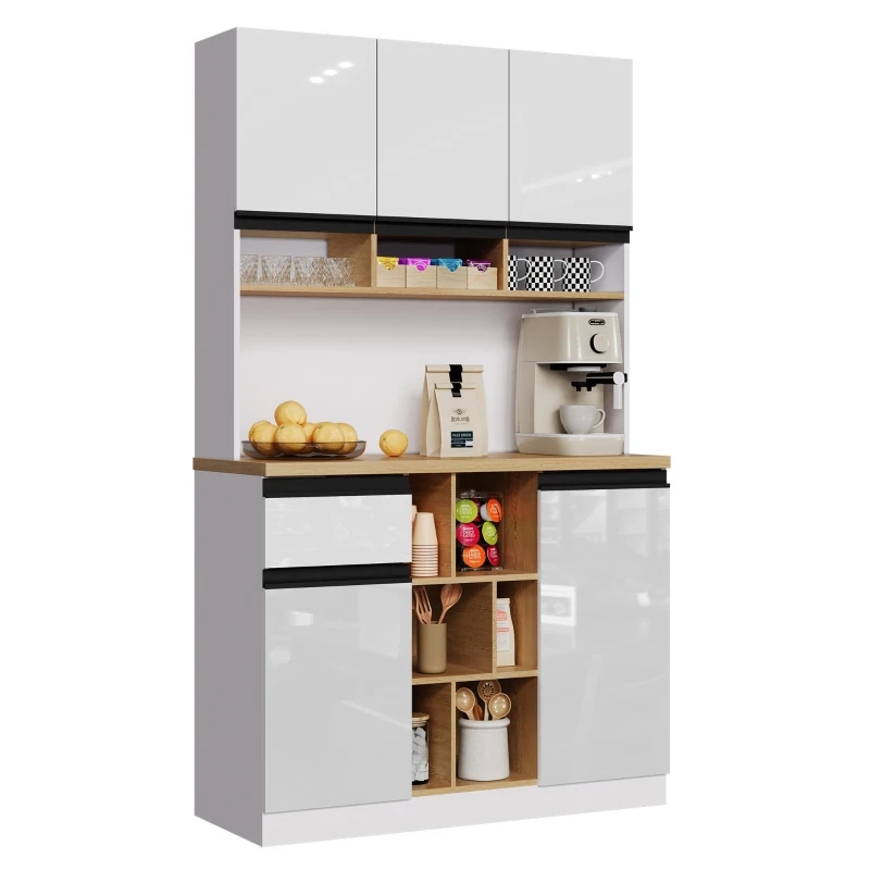 Stylish Kitchen Cabinet with Open Storage, Anti-Tip Protection, Versatile Sideboard for Dining and Living Areas, 105L x 45W x 185H cm, White