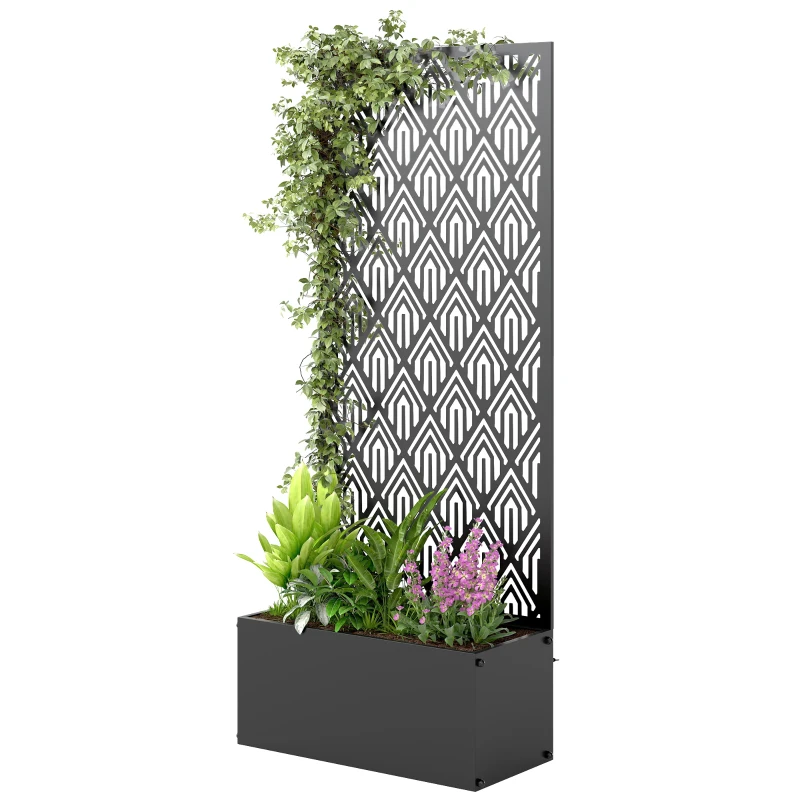 Outsunny Jardinieră cu spalier, ghiveci cu paravan, pentru plante cățărătoare, metal, 45 x 21,5 x 110 cm, negru