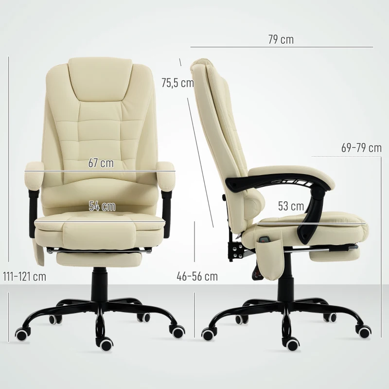 Vinsetto Fauteuil de bureau massant, chaise de bureau avec hauteur réglable, dossier inclinable et télécommande filaire, beige