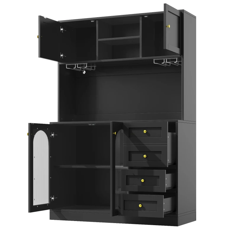 Trendy Sideboard with App-Controlled LED, Snack Rack and Drink Holders, Spacious Buffet with Anti-Tip Fixings, 120L x 40W x 188H cm, Black