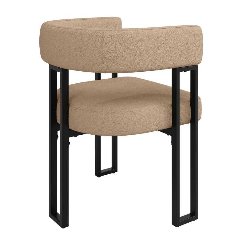 Lamb Fleece Dining Chairs with Ergonomic Backrest and Thick Cushion, Sturdy Dining Seating with Metal Legs, 51.5L x 54W x 72H cm, Brown