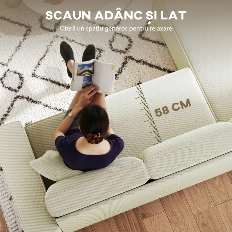 Canapea HOMCOM catifea crem, 3 locuri