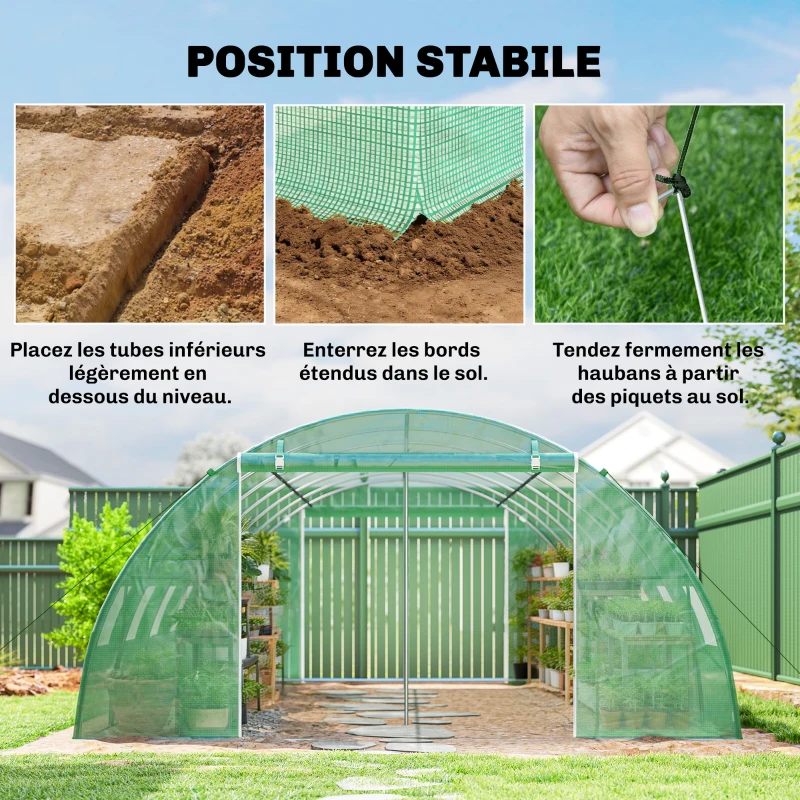 Outsunny Seră tunel de grădină Seră pentru legume oțel galvanizat Ø25mm și structură consolidată 395x595x199cm Verde