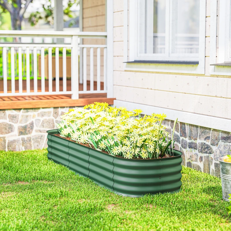 Outsunny Jardinieră înălțată pătrat pentru grădină din oțel modulară pentru legume, plante, flori, dim. 195 x 62 x 30 cm, verde