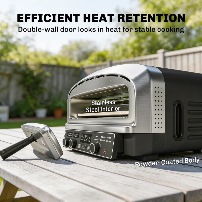 Outsunny Outdoor Pizza Oven Dual Heat Control 6 Presets Electric Pizza Maker with 37 cm Stone and Peel
