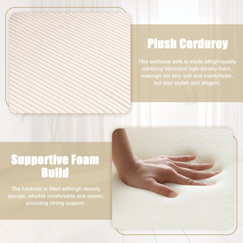 L-Shaped Convertible Sectional Sleeper Sofa with Pull Out Bed, 3-In-1 Convertible Sofa with High Storage Chaise, 206L x 130W x 88H cm, Beige