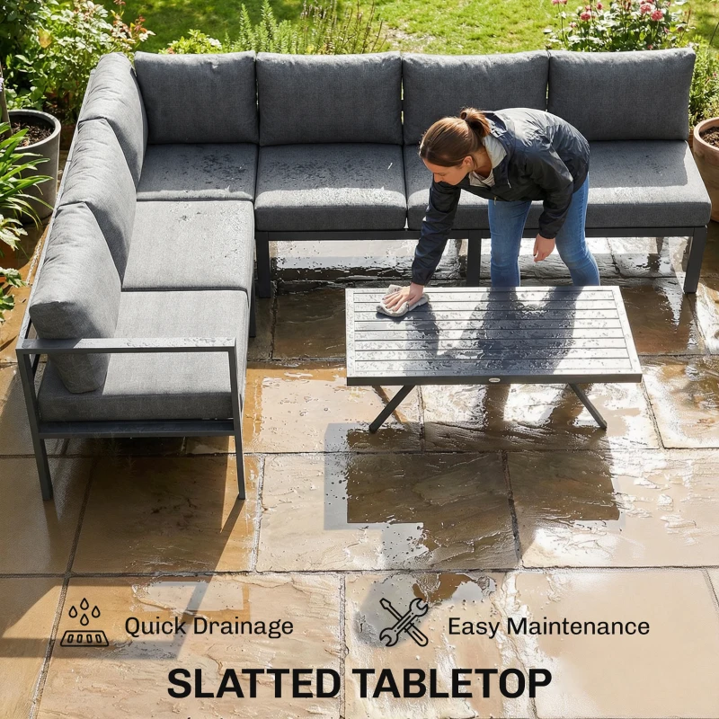 Outsunny 3 Pieces Garden Furniture Set, Aluminium Corner Lounge Set with Adjustable Backrest and Coffee Table