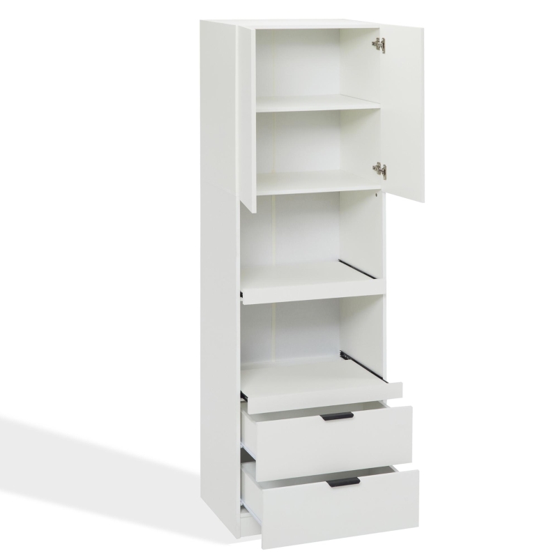 Freestanding Pantry Cabinet with 2 Open Sliding Shelves, Multifunctional Sideboard for Dining & Living Rooms, 59.5L x 45W x 200H cm, White