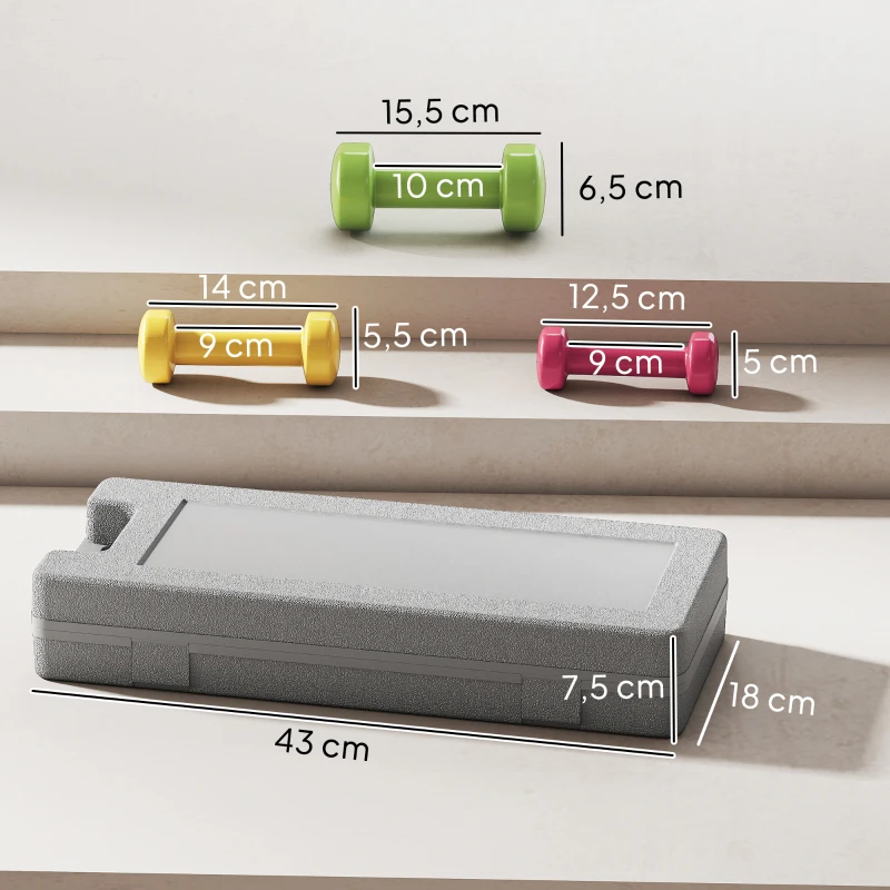 HOMCOM Conjunto de Halteres de 6 Peças Total de 6 kg, 2x1,5 kg, 2x1 kg e 2x0,5 kg, Halteres Hexagonais com Revestimento de PU com Mala para Exercícios em Casa, Ginásio, Multicolor