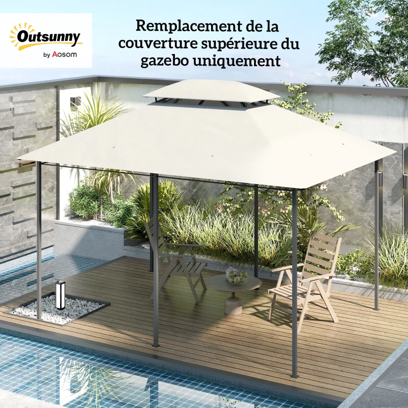 Outsunny Husă de schimb pentru pavilion husă pentru tonelă 4 x 3 m, acoperiș dublu cu orificii de drenaj, poliester 180 g/m², crem