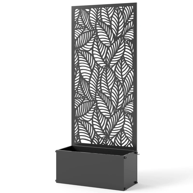 Outsunny Jardinieră cu spalier, ladă pentru flori, cu paravan, pentru plante cățărătoare, metal, 45 x 21,5 x 110 cm, negru