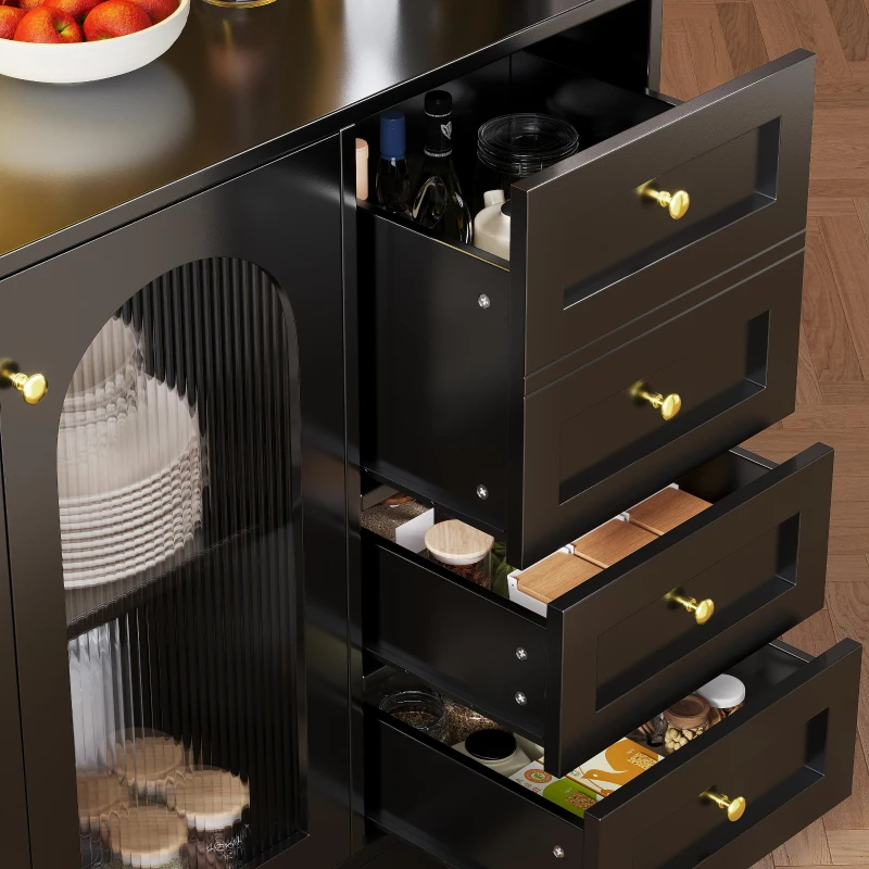 Trendy Sideboard with App-Controlled LED, Snack Rack and Drink Holders, Spacious Buffet with Anti-Tip Fixings, 120L x 40W x 188H cm, Black
