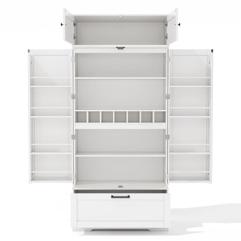 Spacious Kitchen Cabinet with a Drawer, 2 Adjustable Shelves, Multifunctional Pantry for Dining and Living Areas, 80L x 40W x 180H cm, White